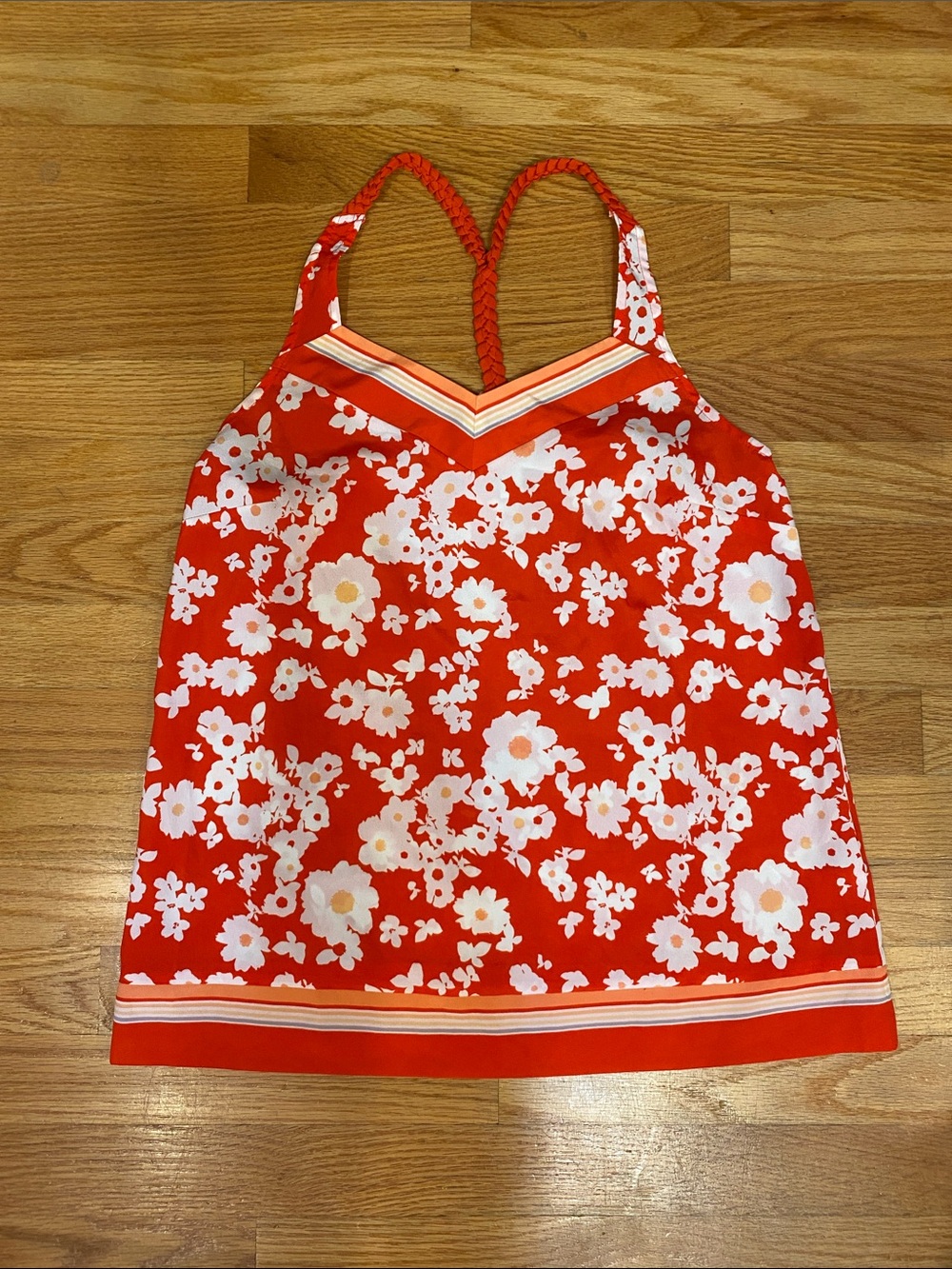 LC Lauren Conrad Red Floral Braided-Strap Tank Top